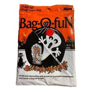 NEW! Vintage Halloween Bag-O-Fun Ghost Lawn/Leaf Bag. 3ft. tall. Black/white